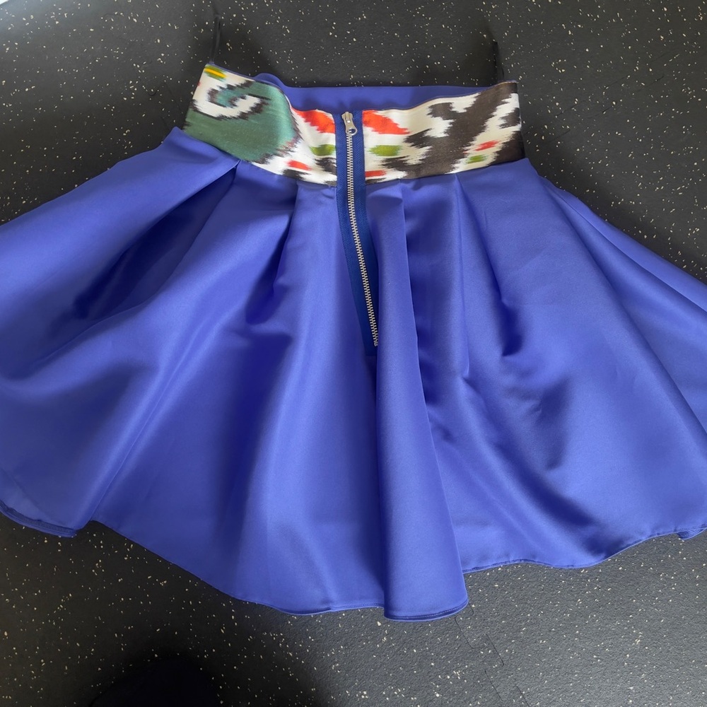 Handmade Blue Skirt with Patterned Uzbek Waistband